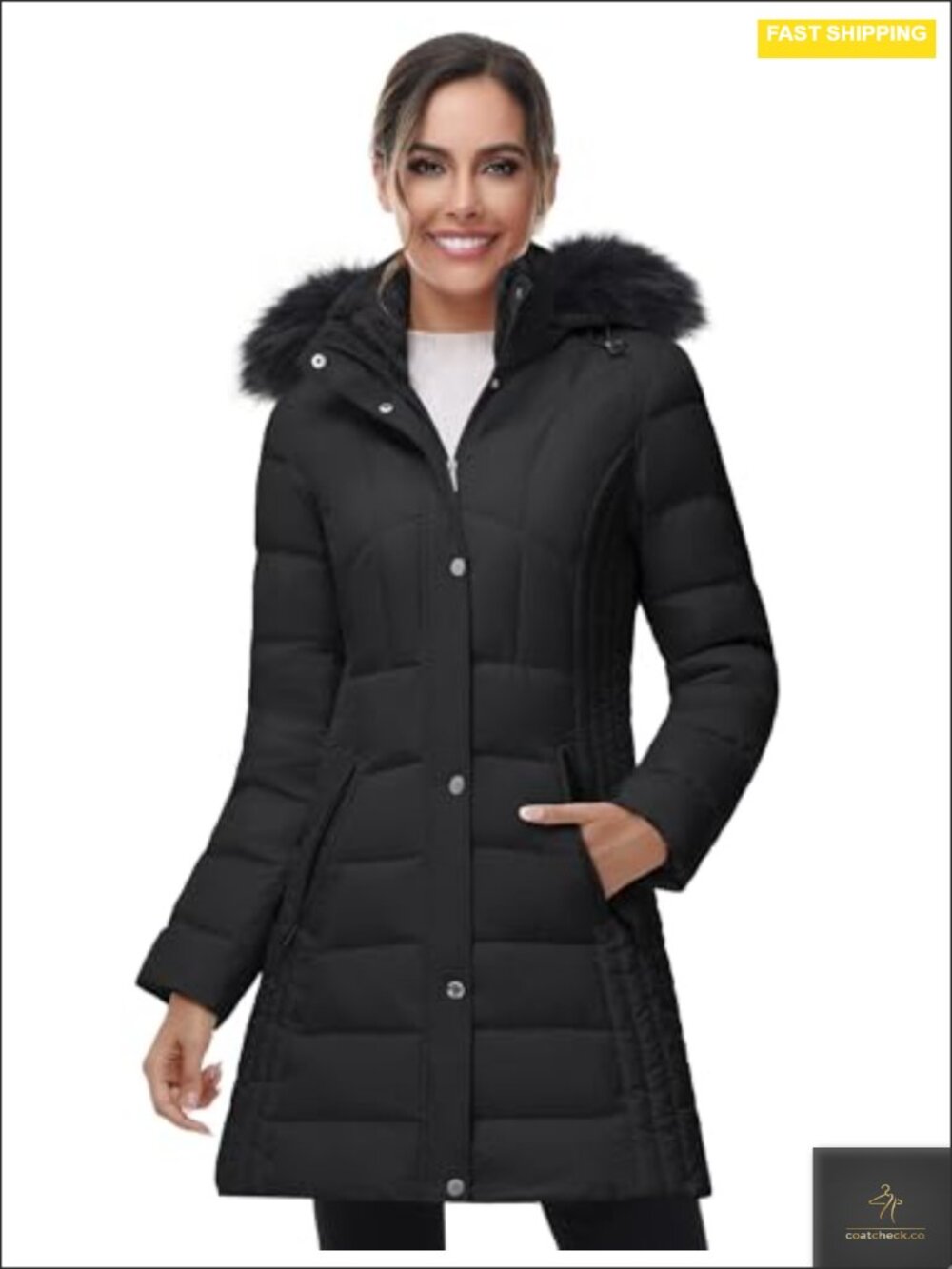 Warm Down Puffer Coat Mid-Length Hooded Jacket Winter Insulated